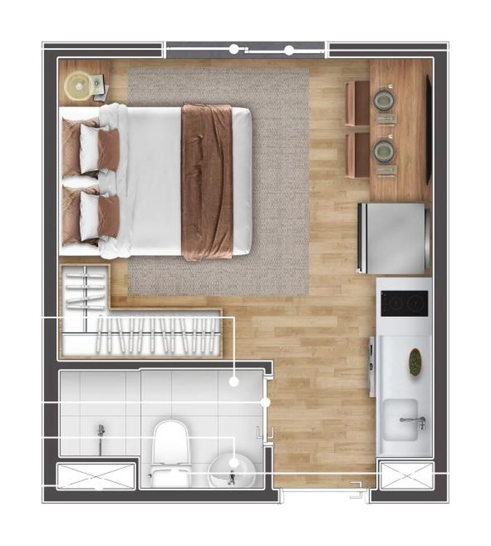 Planta do Longitude Estação Tucuruvi em Tucuruvi — studio de 16,95 m²