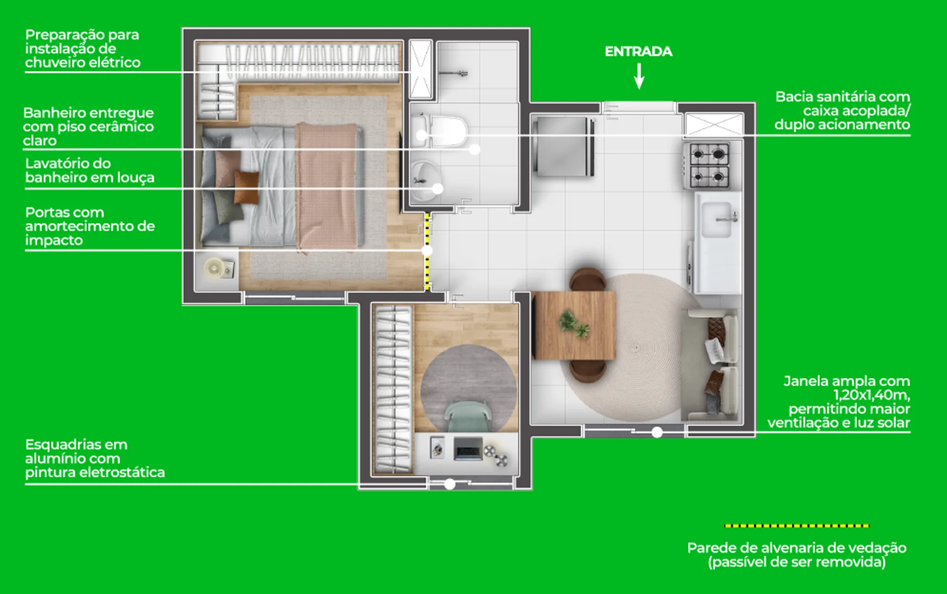 Planta do Longitude Tietê em Vila Pirituba — 1 dormitório, 26,66 m²