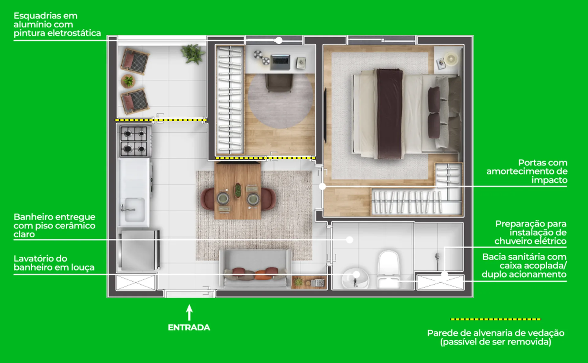 Planta do Longitude Tietê em Vila Pirituba — 1 dormitório, 27,32 m²