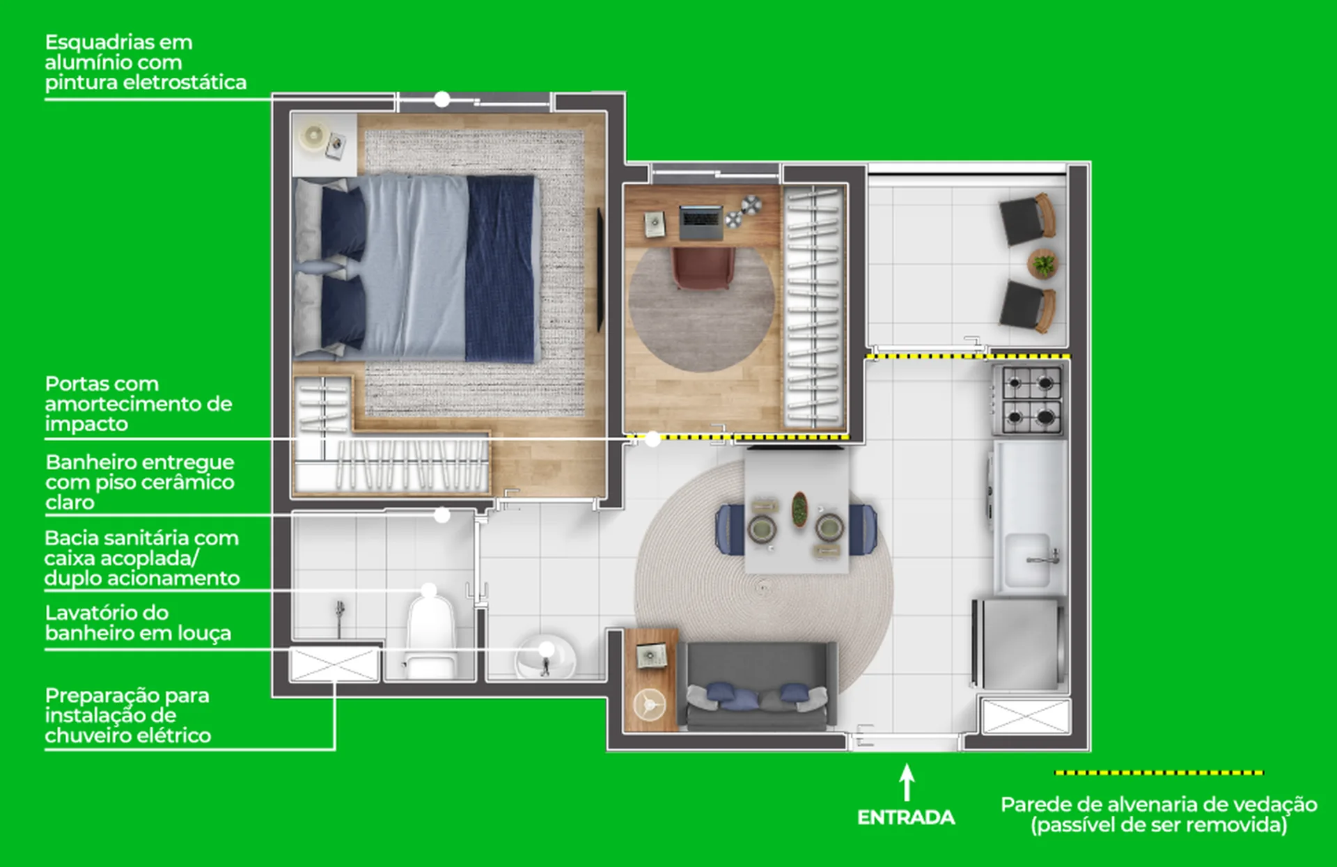 Planta do Longitude Tietê em Vila Pirituba — 1 dormitório, 27,85 m²