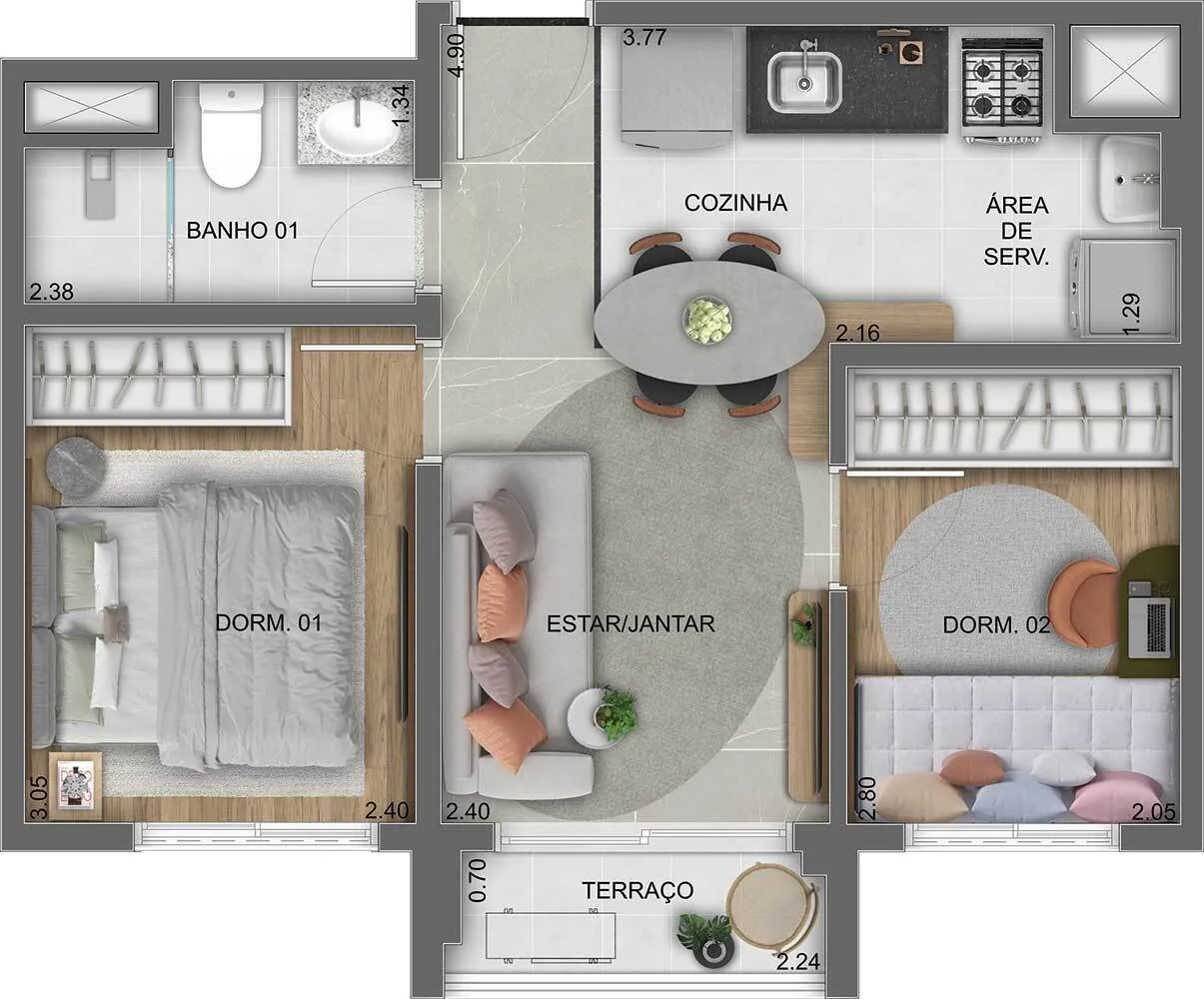 Planta do Lume House Vila Prudente em Vila Prudente — 2 dormitórios – 38 m²