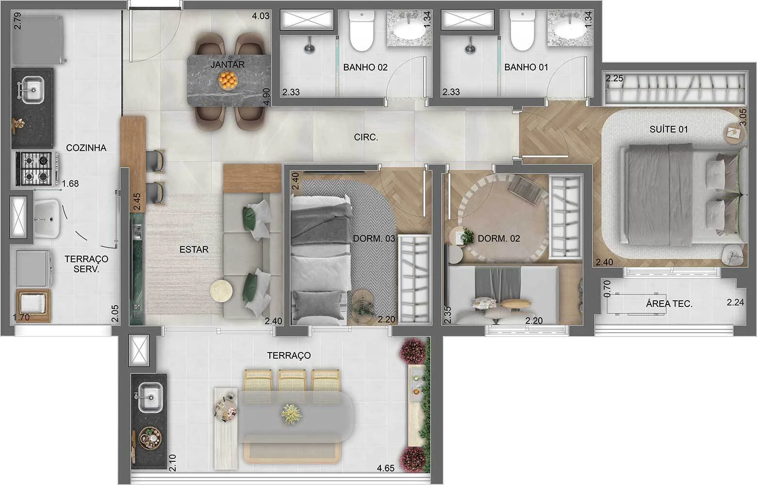 Planta do Lume House Vila Prudente em Vila Prudente — 3 dormitórios – 69 m²