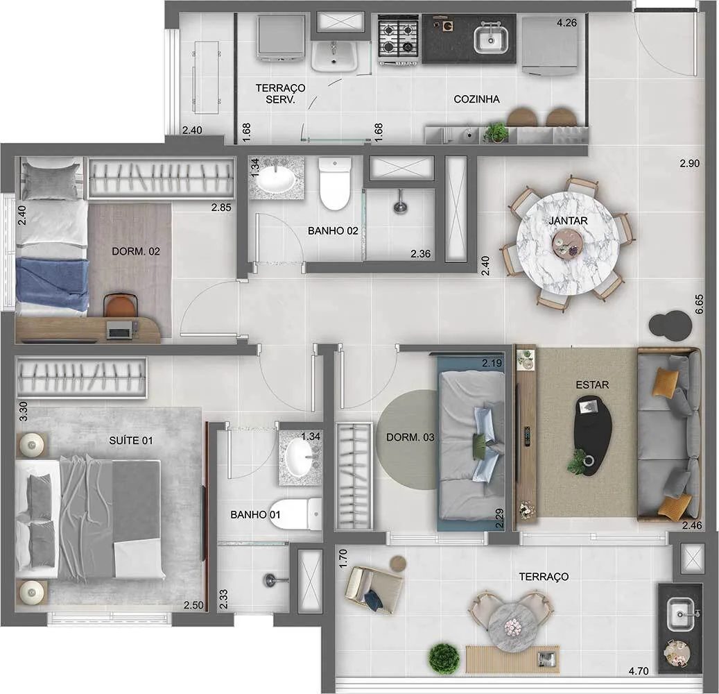 Planta do Lume House Vila Prudente em Vila Prudente — 3 dormitórios – 71 m²
