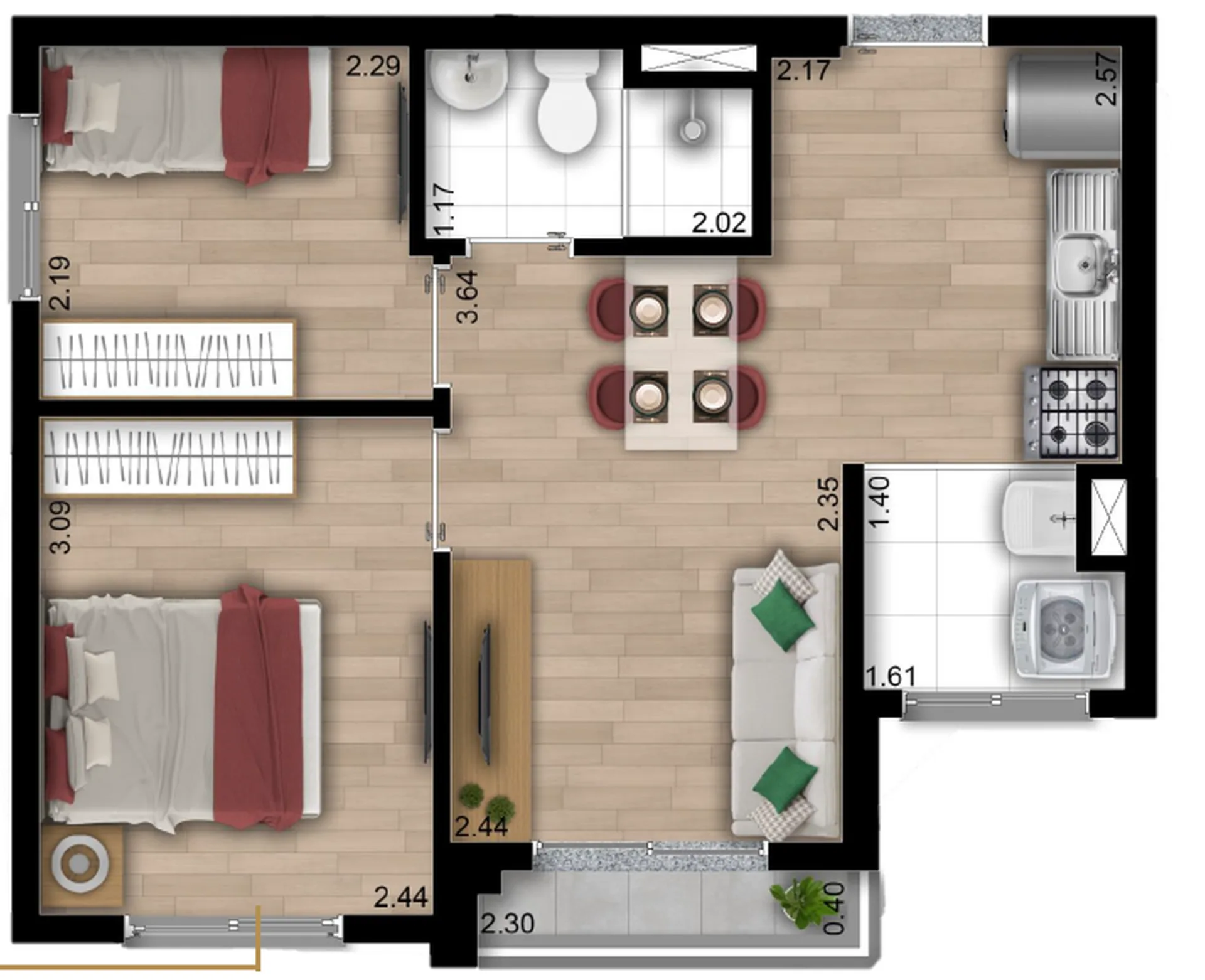 Planta do Lumi Spark em Vila Madalena — 2 dormitórios, 38 m²
