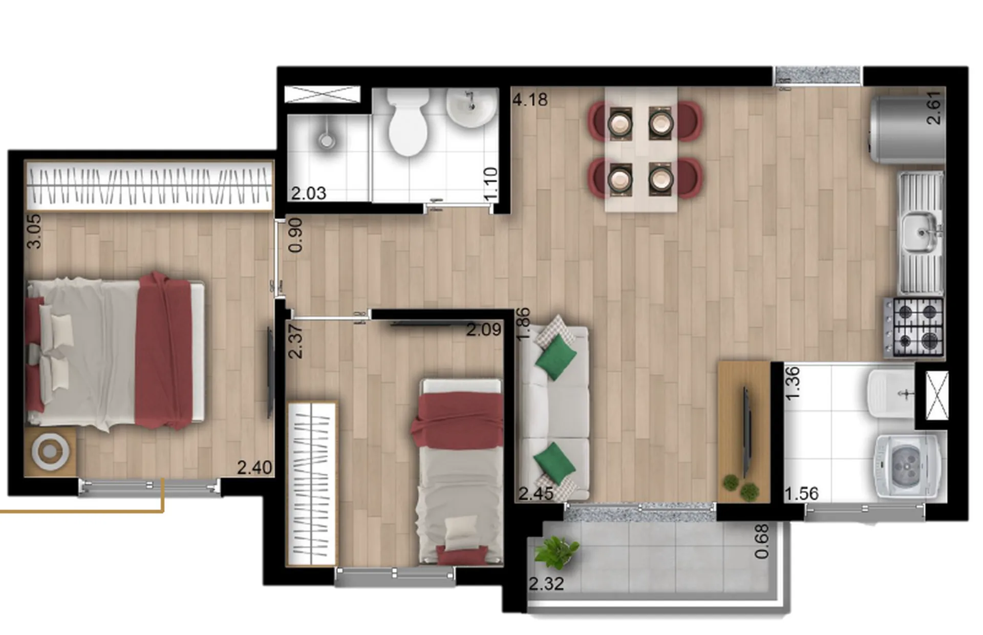 Planta do Lumi Spark em Vila Madalena — 2 dormitórios, 40 m²