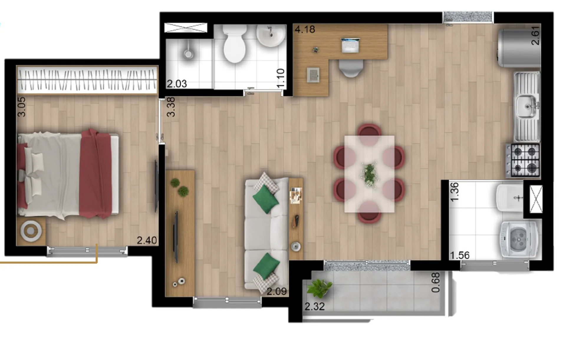 Planta do Lumi Spark em Vila Madalena — 1 dormitório, 40 m² (opção)