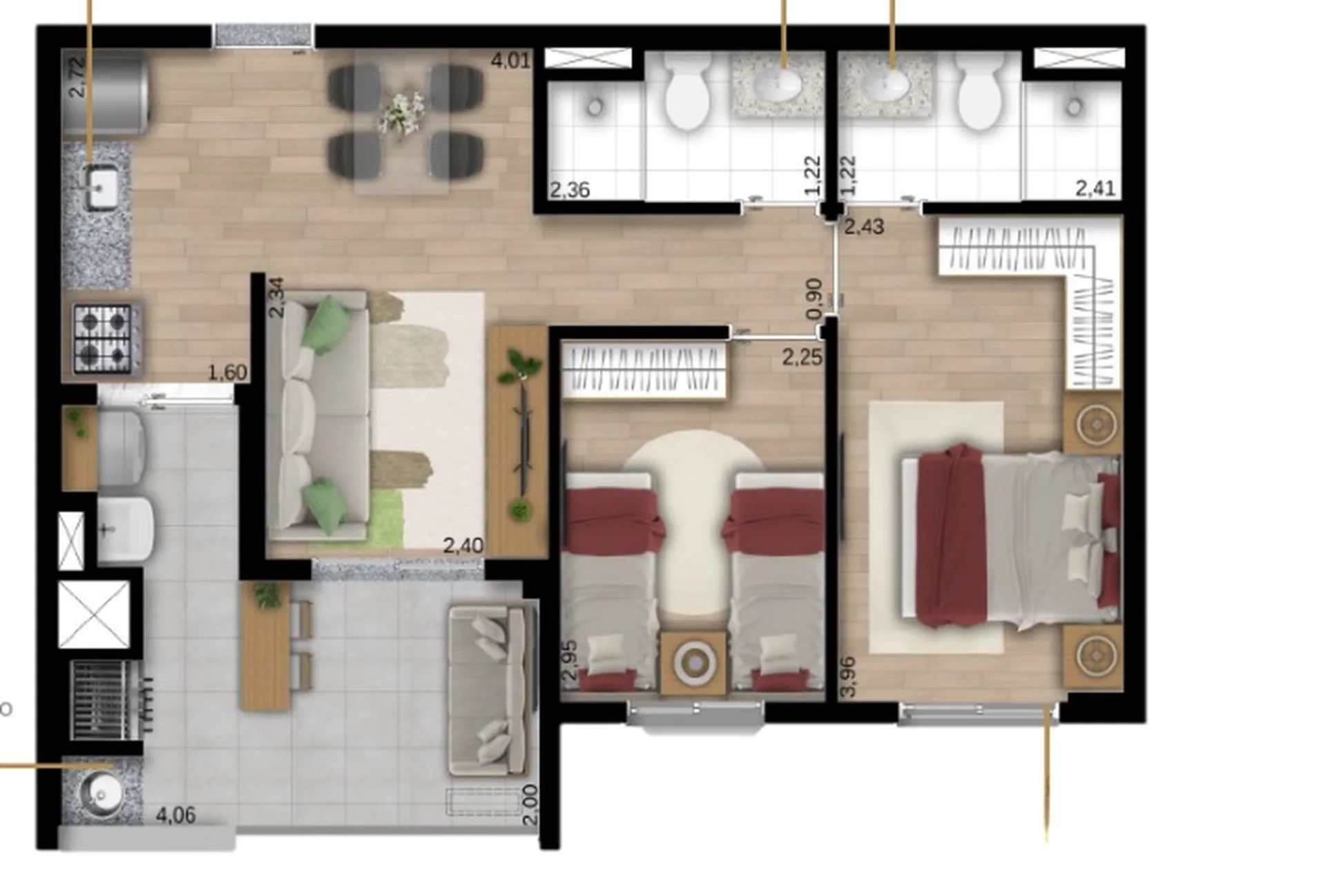 Planta do Lumi Sphere em Vila Matilde — 2 dormitórios, 56 m²
