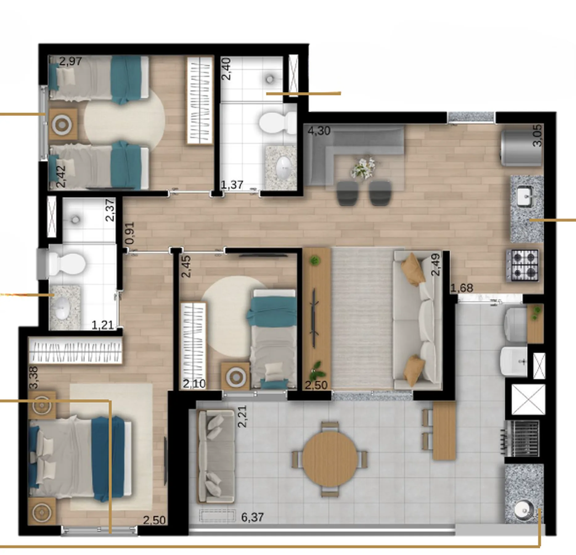 Planta do Lumi Sphere em Vila Matilde — 3 dormitórios, 75 m²