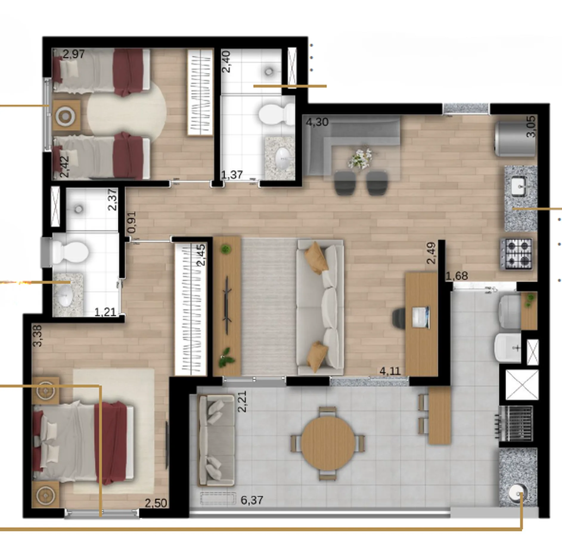 Planta do Lumi Sphere em Vila Matilde — 2 dormitórios, 75 m² (opção)