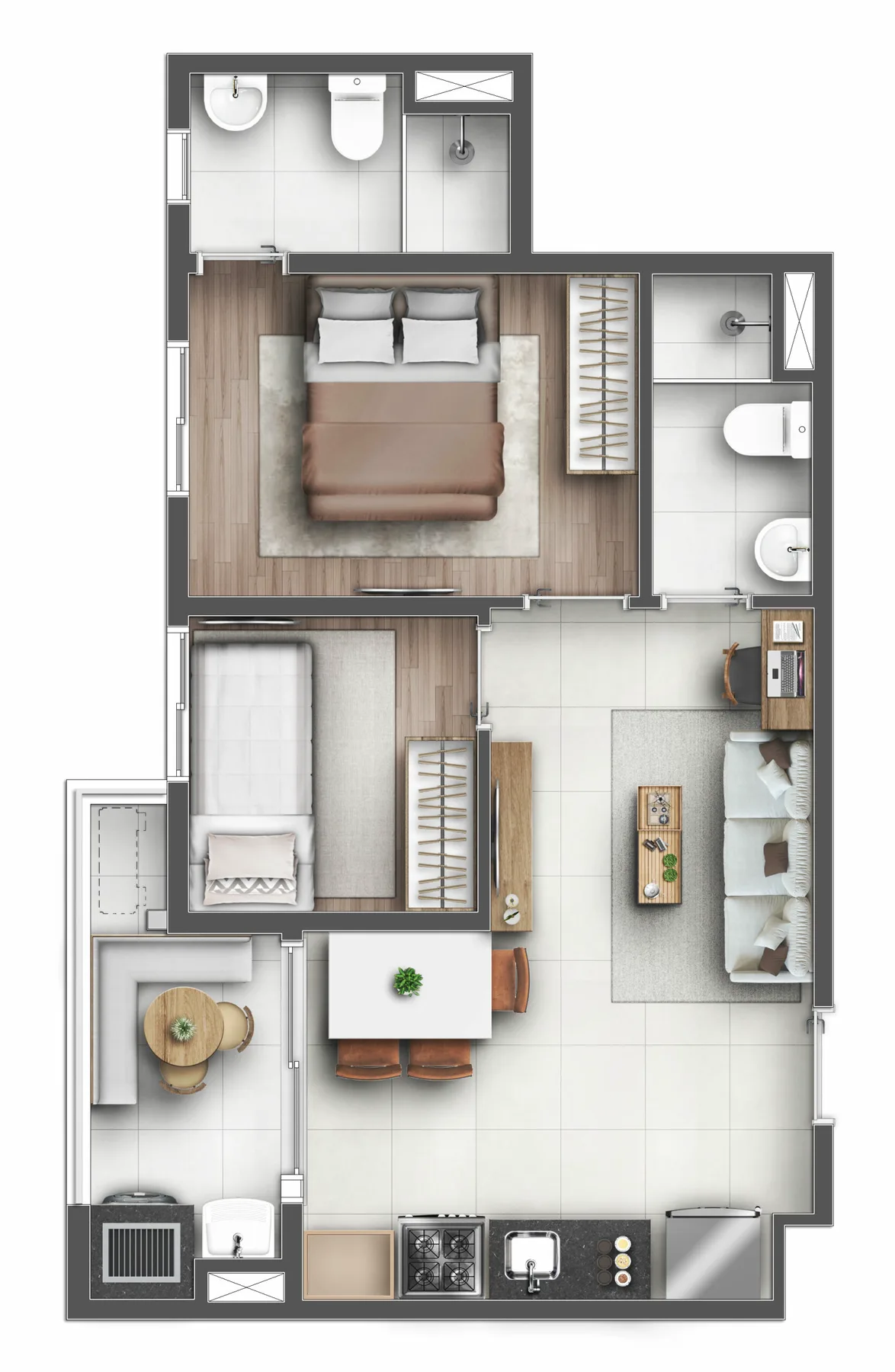 Planta do Lyon Penha em Penha — 2 dormitórios, 45 m²