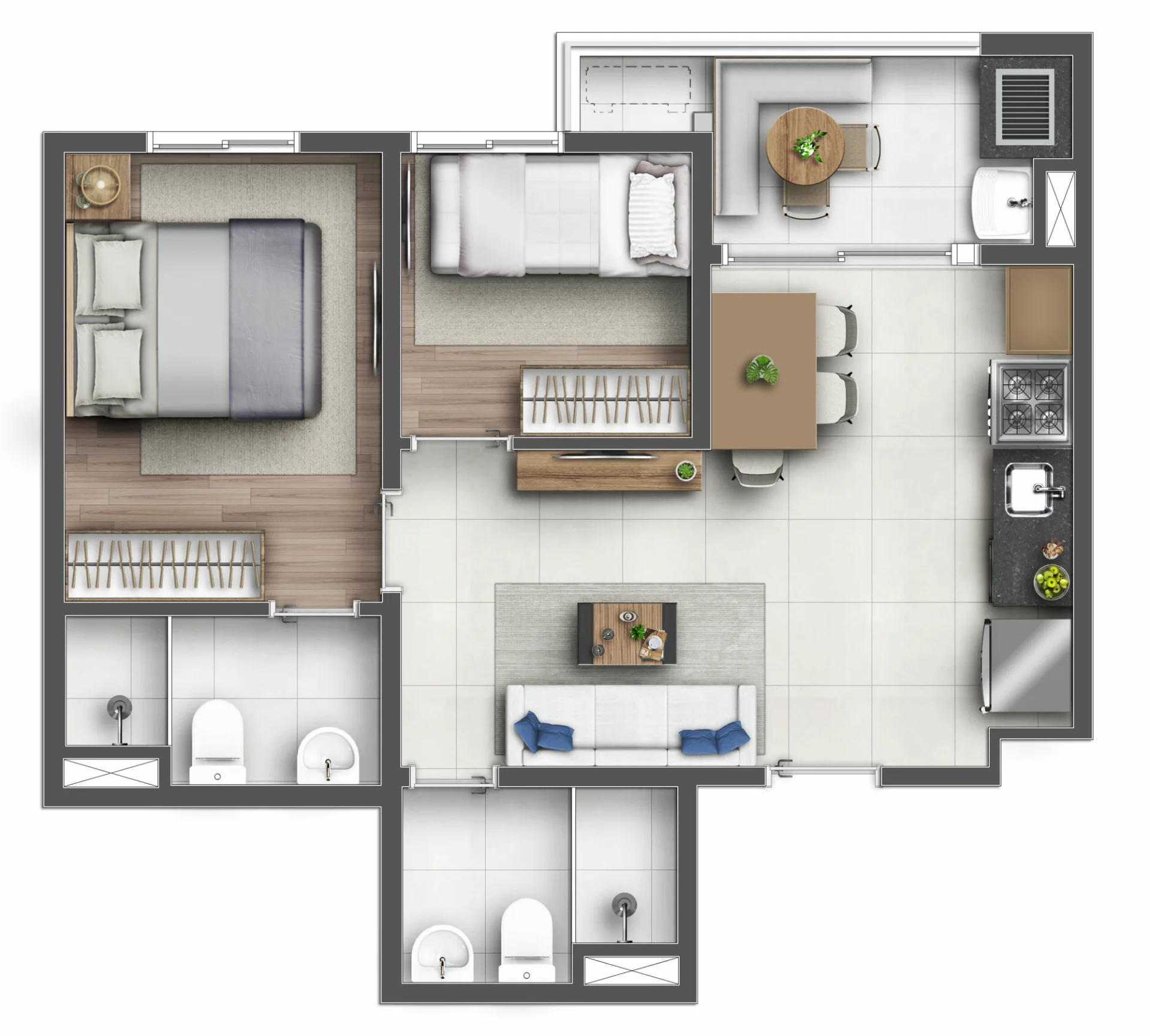 Planta do Lyon Penha em Penha — 2 dormitórios, 45 m²