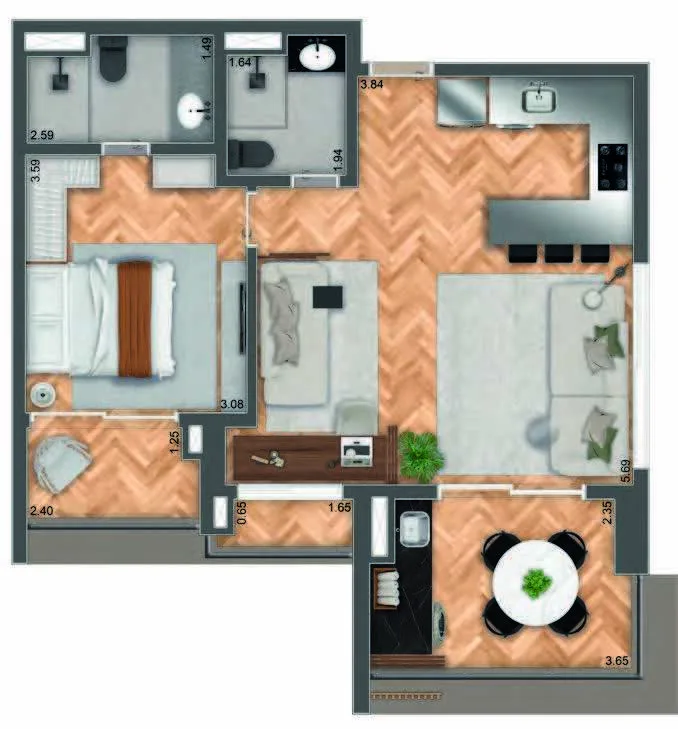 Planta do Mac Pinheiros em Pinheiros — 71,12 m² opcao