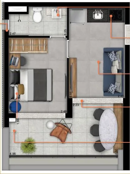 Planta do Maceió 88 by You em Higienópolis — 1 dormitório, 32,38 m²