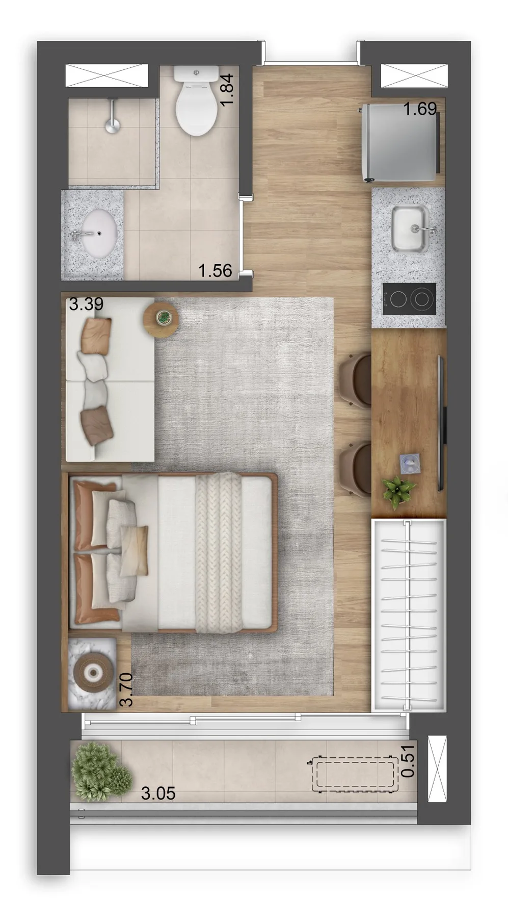 Planta do Madart Vila Madalena em Vila Madalena — studio de 25 m²