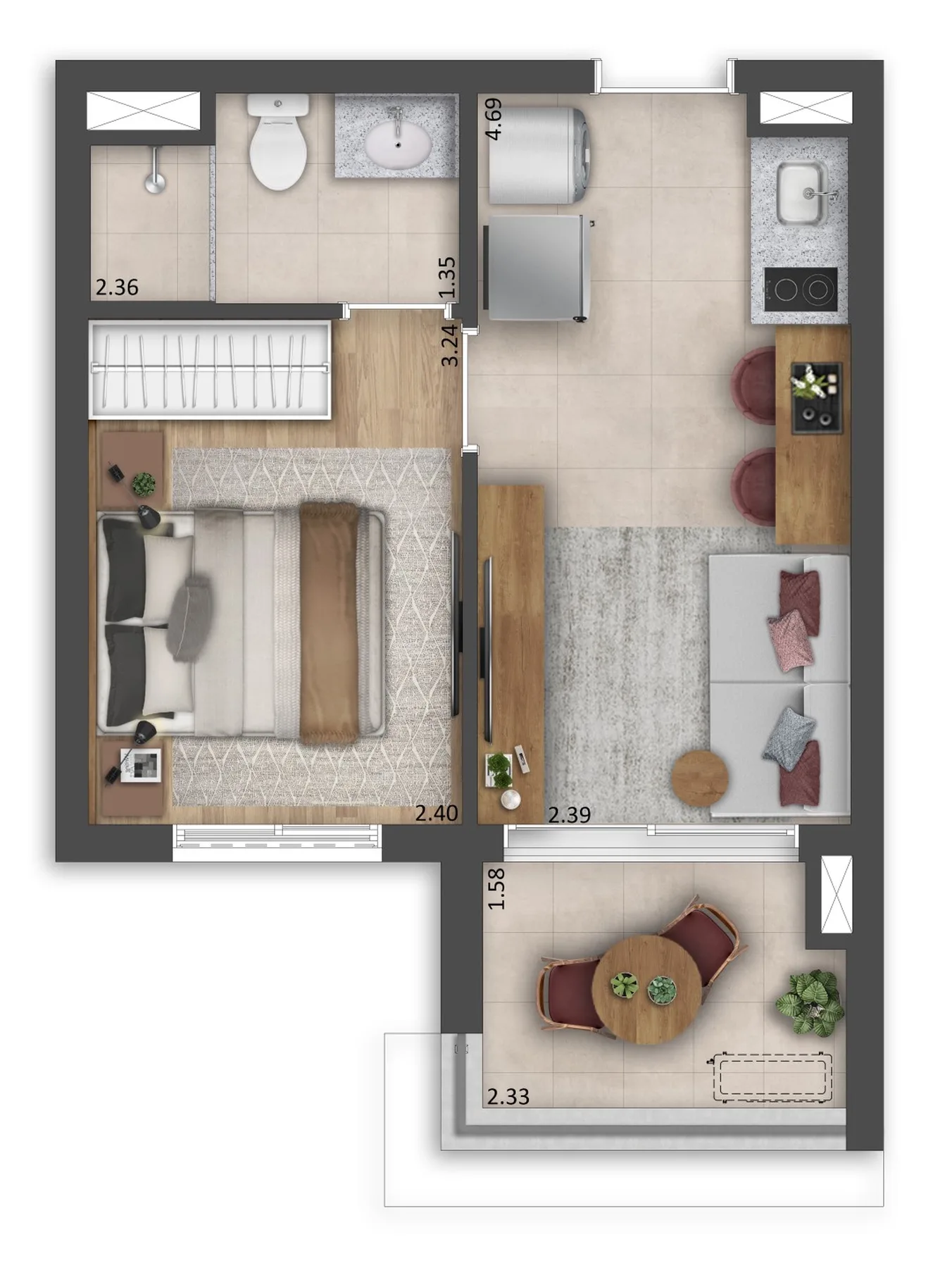 Planta do Madart Vila Madalena em Vila Madalena — 1 dormitório, 31 m²