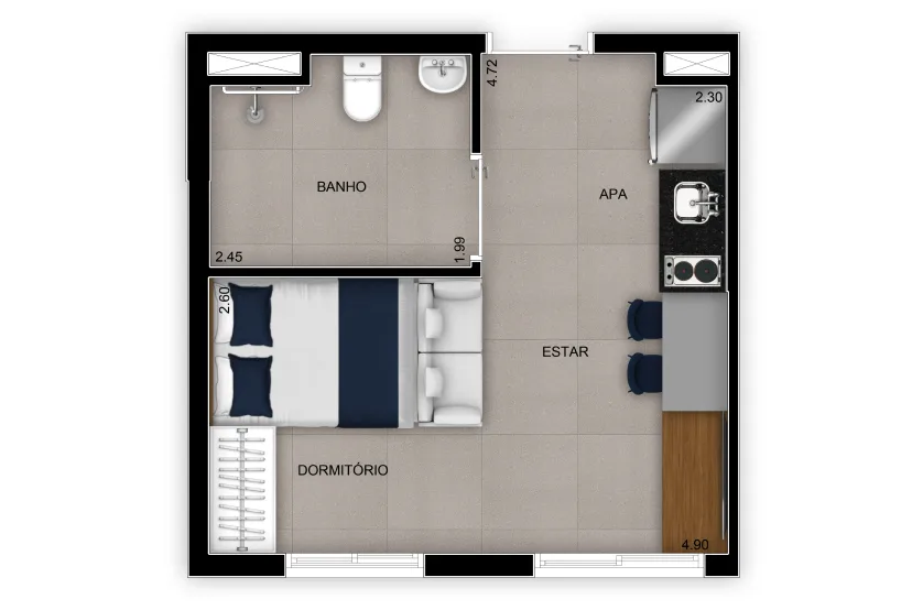 Planta do Madre 914 Mooca em Mooca — 1 dormitório – 25 m² Studio