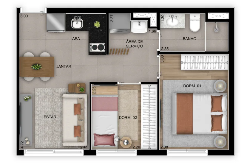 Planta do Madre 914 Mooca em Mooca — 2 dormitórios – 38 m²