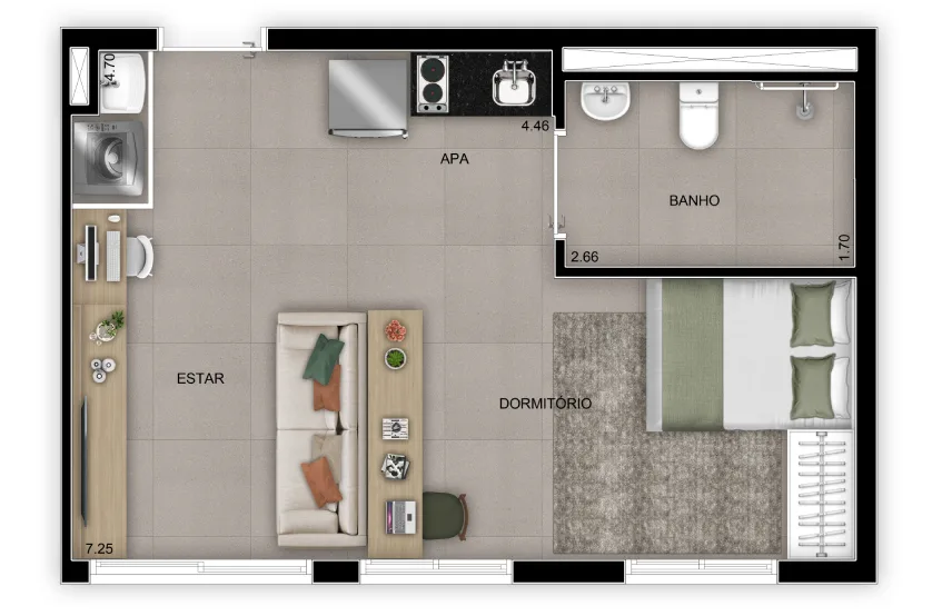 Planta do Madre 914 Mooca em Mooca — 1 dormitório – 38 m² Studio