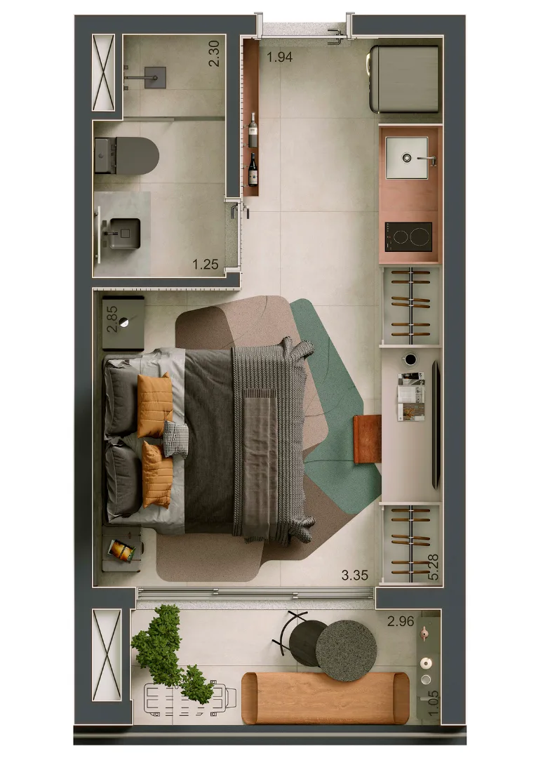 Planta do Maison Diogo Premium Studios em Vila Clementino — 1 dormitório, 24 m²