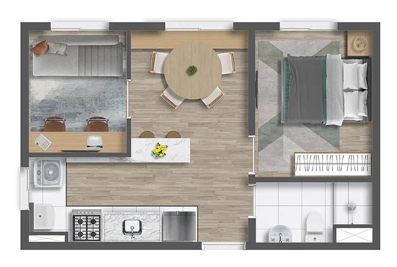 Planta do Mapp Rio Branco em Campos Elíseos — 2 dormitórios, 33 m²