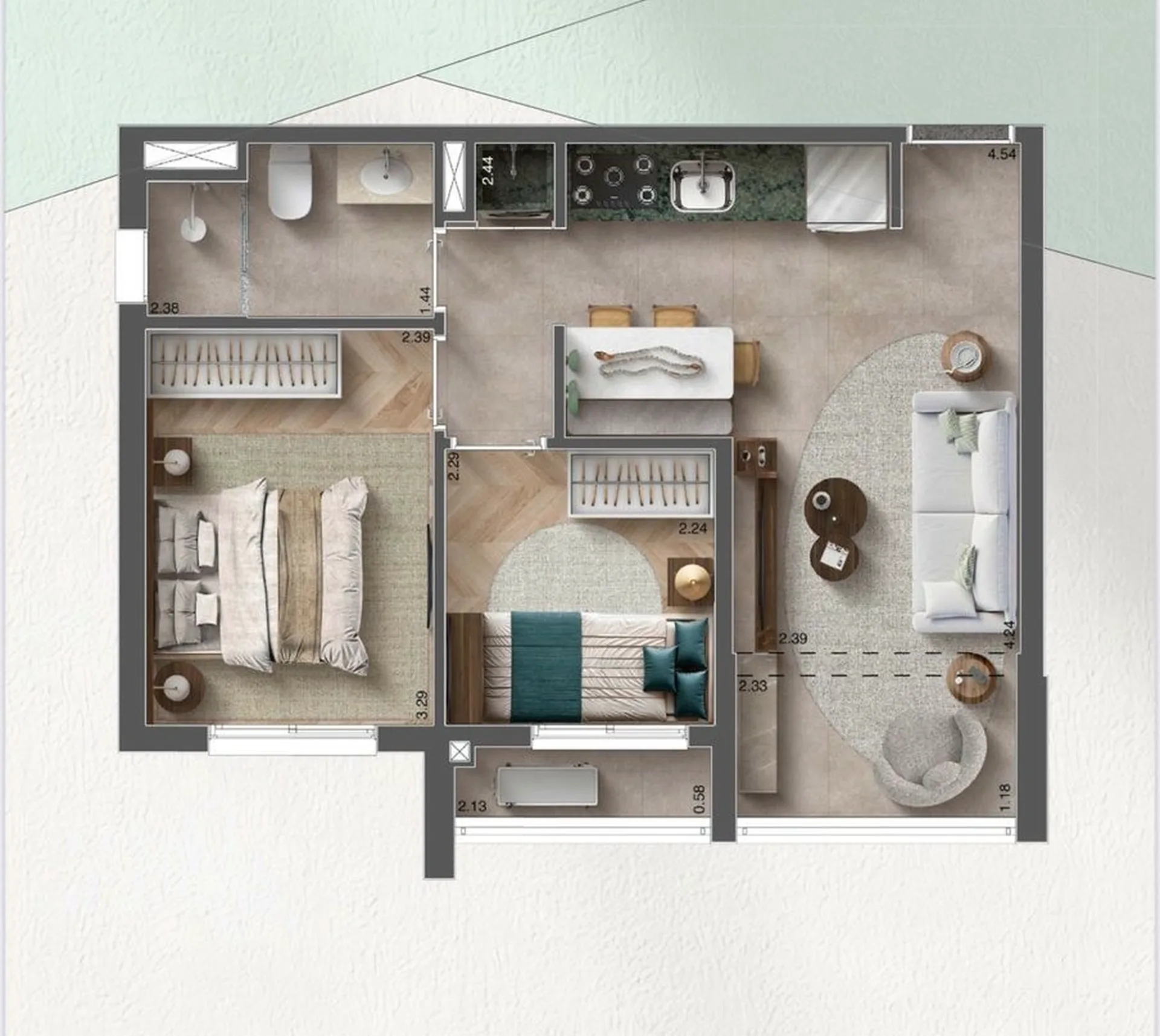 Planta do Maracá Conceição em Conceição — 2 dormitórios, 41 m²