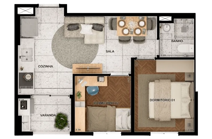 Planta do Marka Vila Ré em Vila Ré — 2 dormitórios, 35 m²