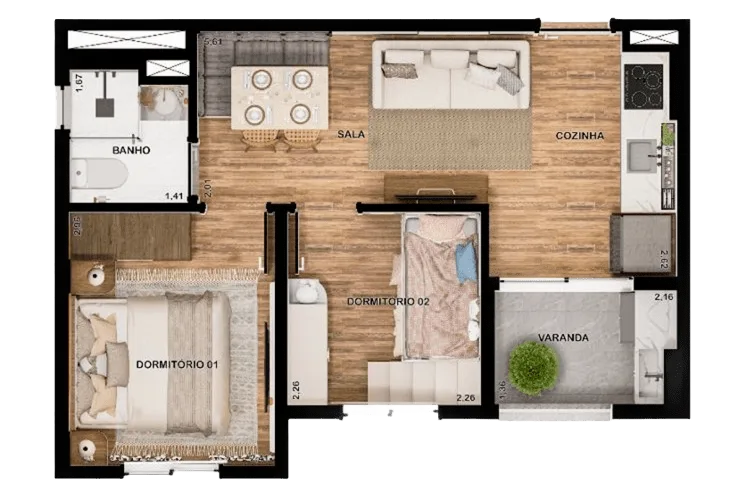 Planta do Marka Vila Ré em Vila Ré — 2 dormitórios, 36,92 m²