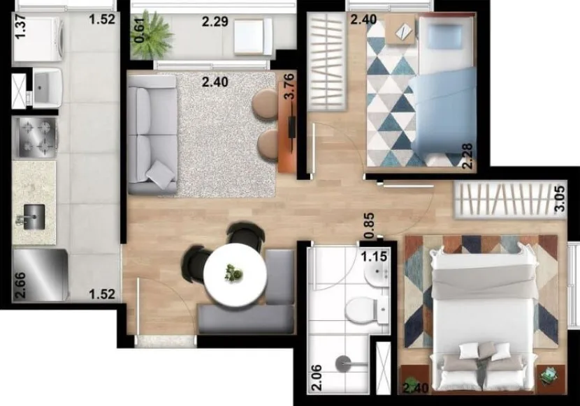 Planta do Max Tucuruvi em Tucuruvi — 2 dormitórios, 39,70 m²