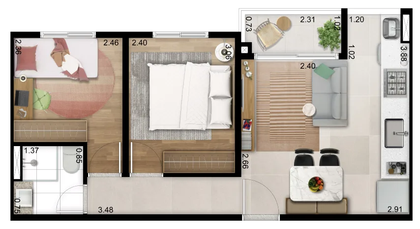 Planta do Max Villa Lobos em Tucuruvi — 2 dormitórios, 40 m²