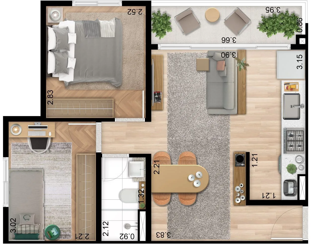 Planta do Max Villa Lobos em Tucuruvi — 2 dormitórios, 44 m²