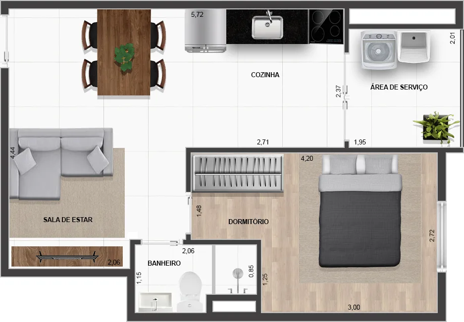 Planta do Maximus em Penha — 1 dormitório, 41 m²