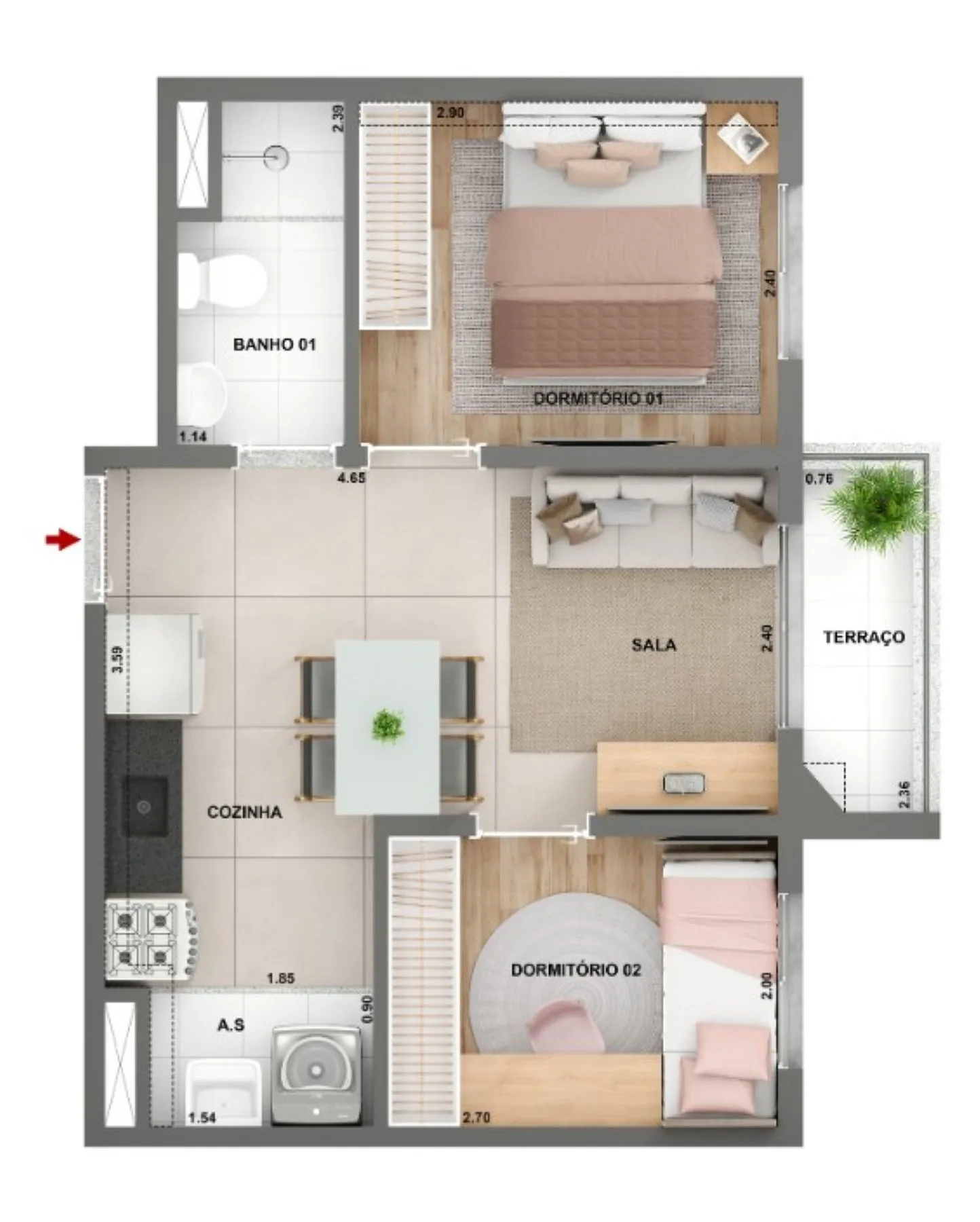 Planta do Mérito Ipiranga Fase 1 em Ipiranga — 2 dormitórios, 37 m²