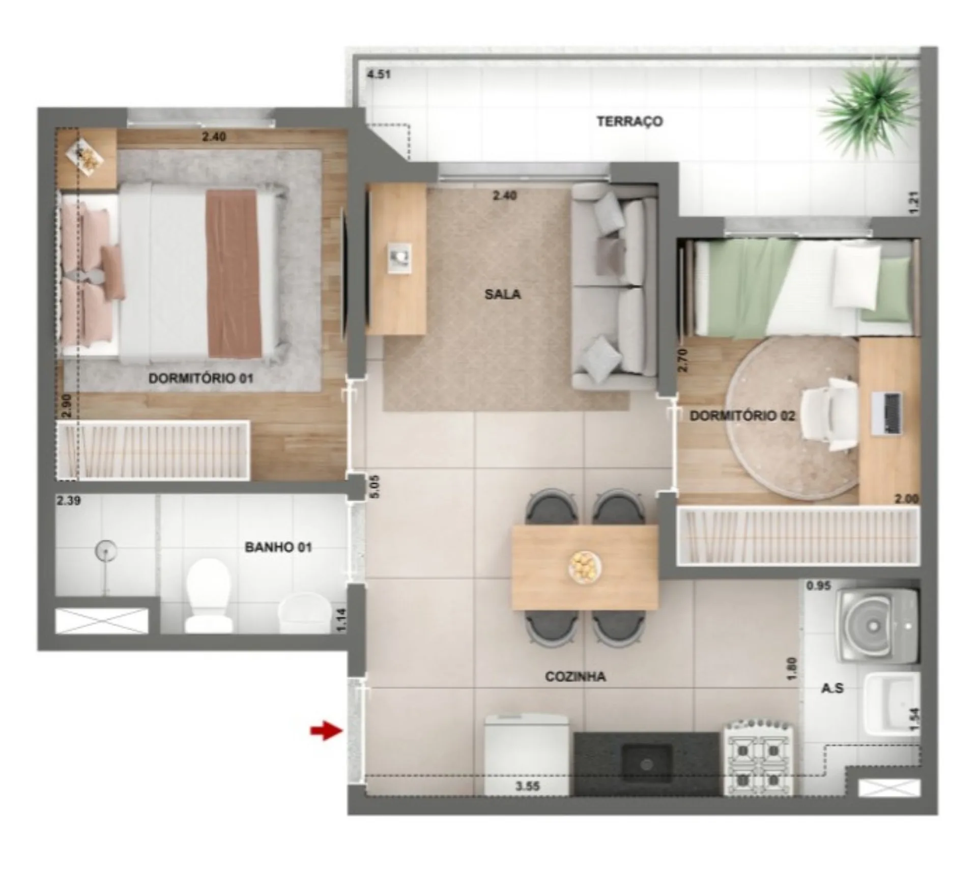 Planta do Mérito Ipiranga Fase 1 em Ipiranga — 2 dormitórios, 41 m²