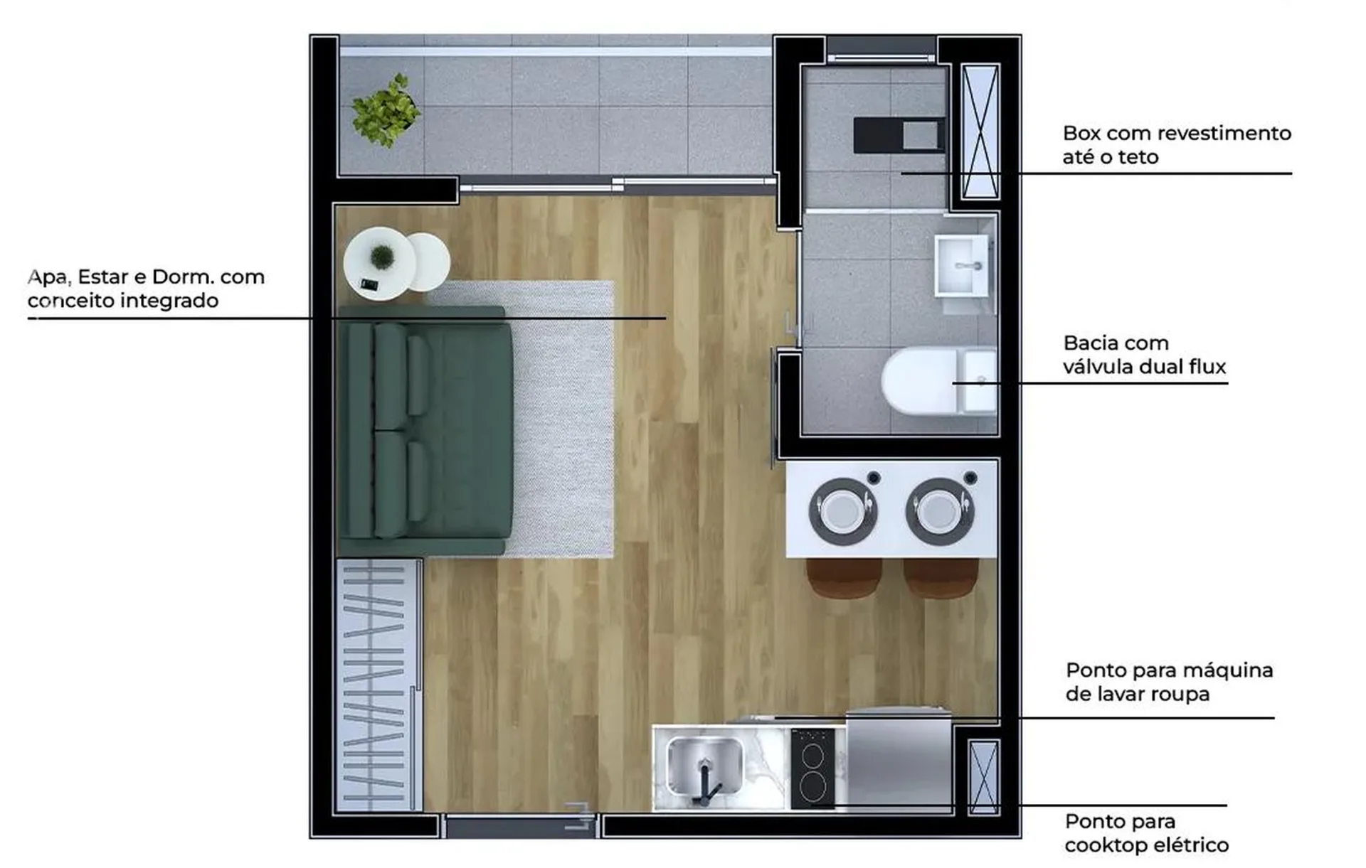 Planta do Metrocasa Alto da Boa Vista em Santo Amaro — studio de 18 m²