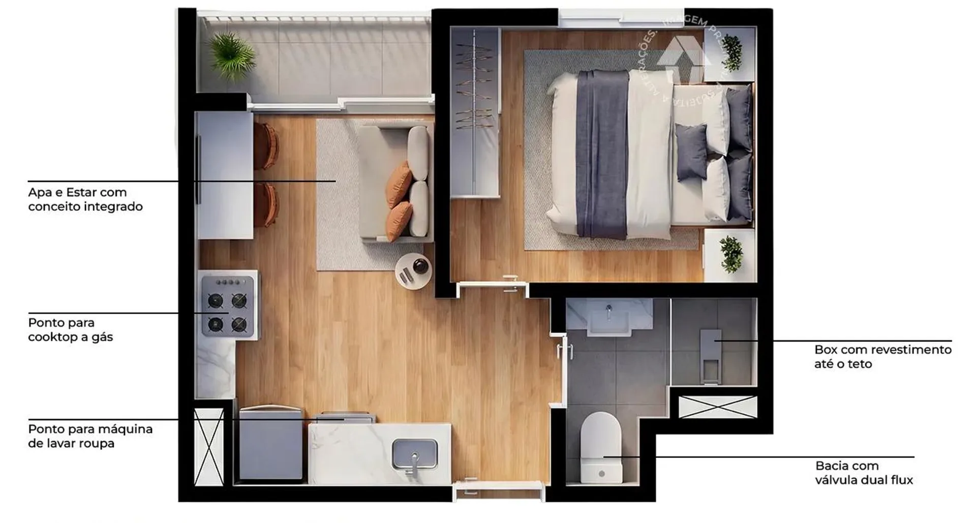 Planta do Metrocasa Alto da Boa Vista em Santo Amaro — 1 dormitório, 25 m²