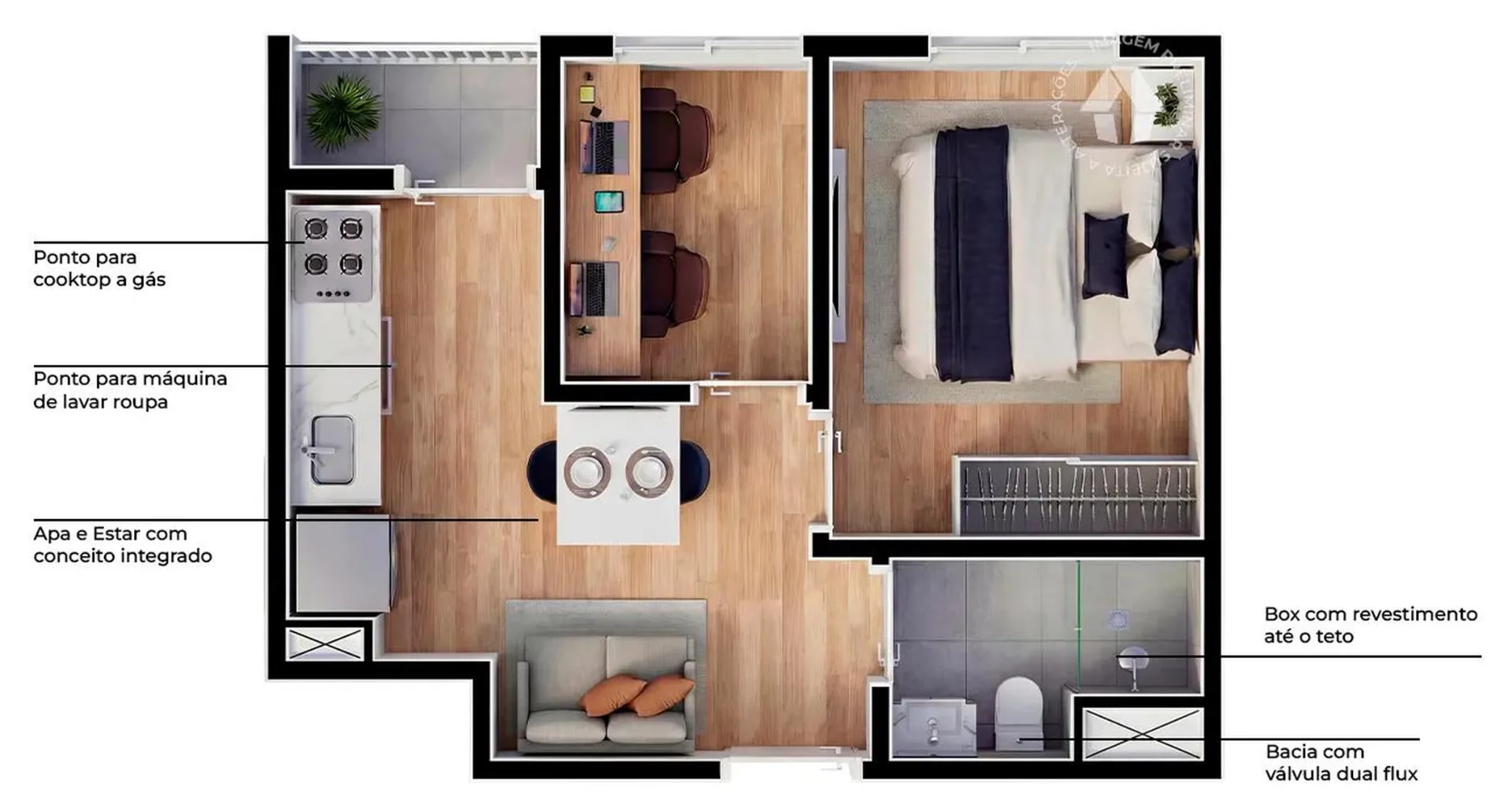 Planta do Metrocasa Alto da Boa Vista em Santo Amaro — 1 dormitório, 27 m²