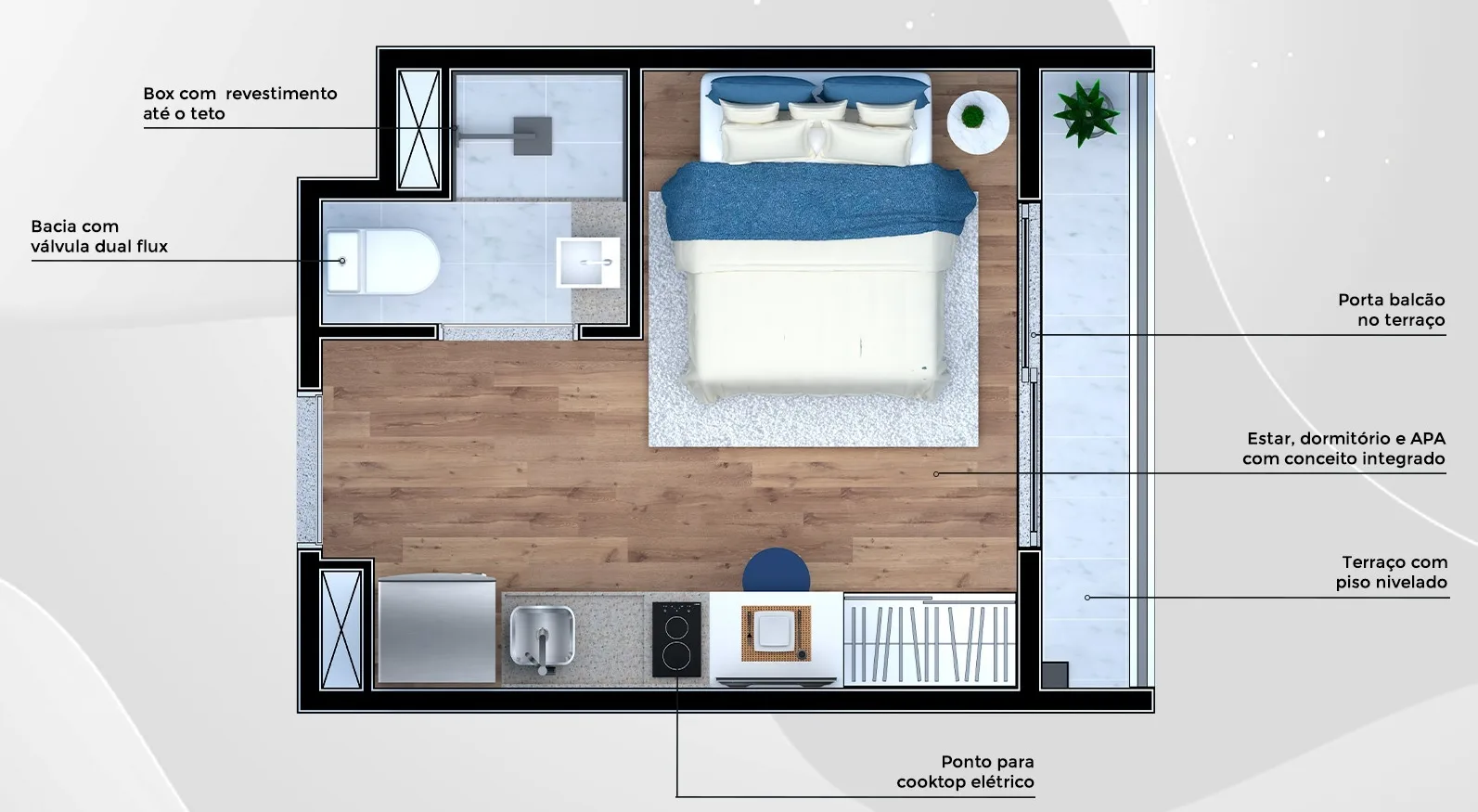 Planta do Metrocasa Aricanduva — 1 dormitório – 16 m² Studio