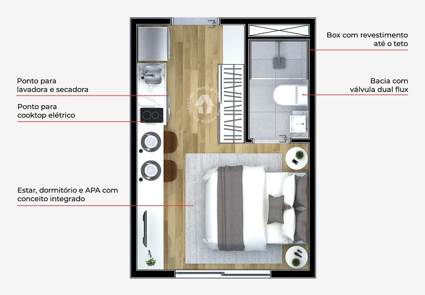 Planta do Metrocasa Artur Alvim — 1 dormitório – 17 m² Studio