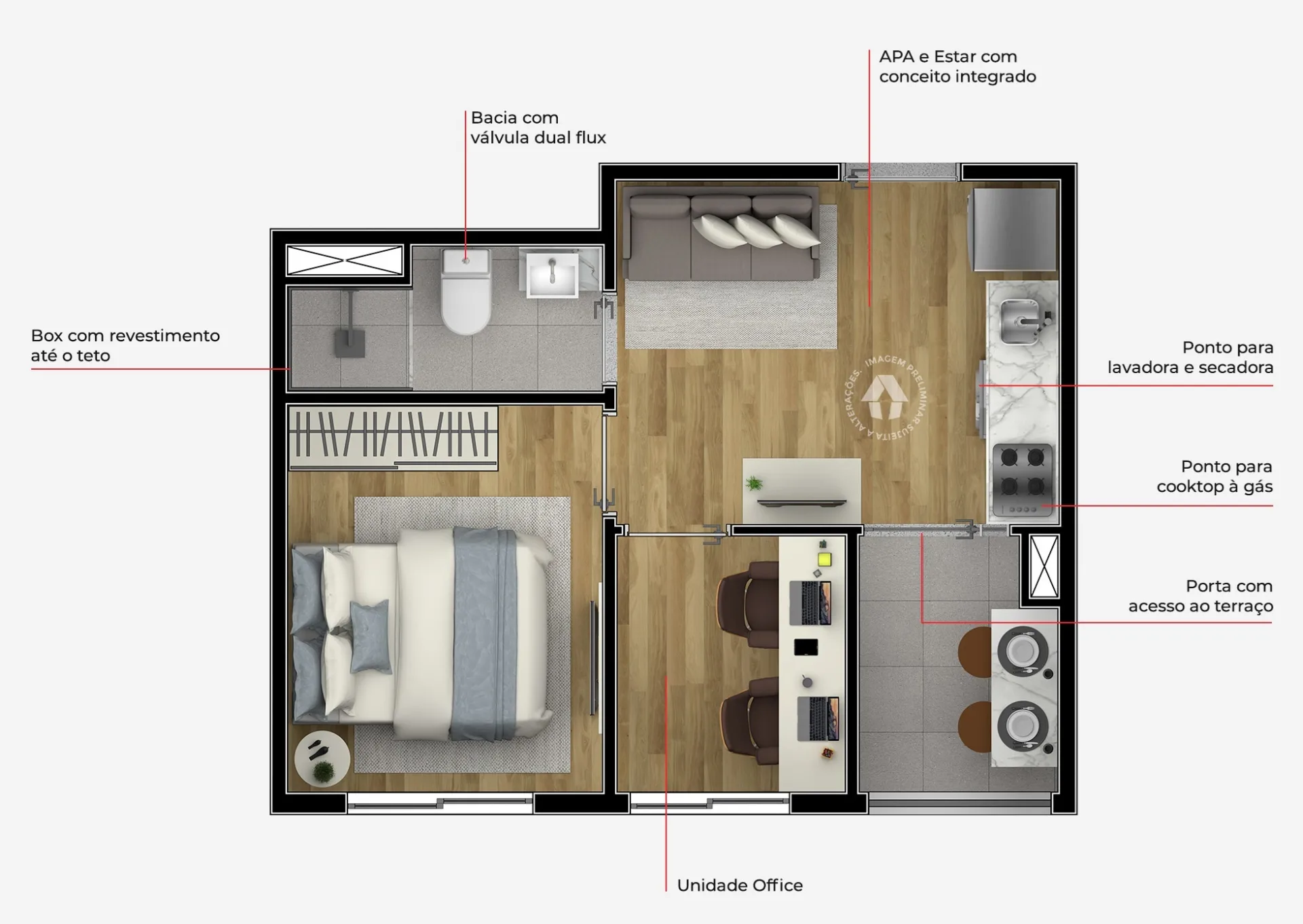 Planta do Metrocasa Artur Alvim — 1 dormitório – 29 m²