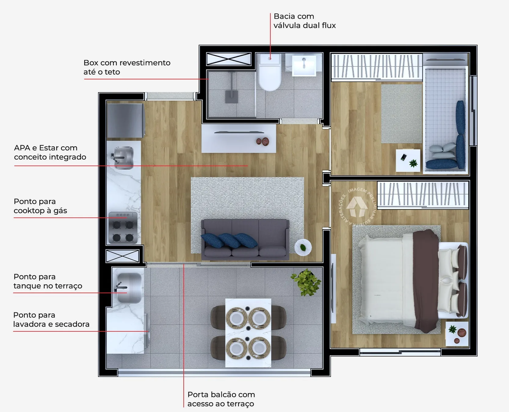 Planta do Metrocasa Artur Alvim — 2 dormitórios – 35 m²