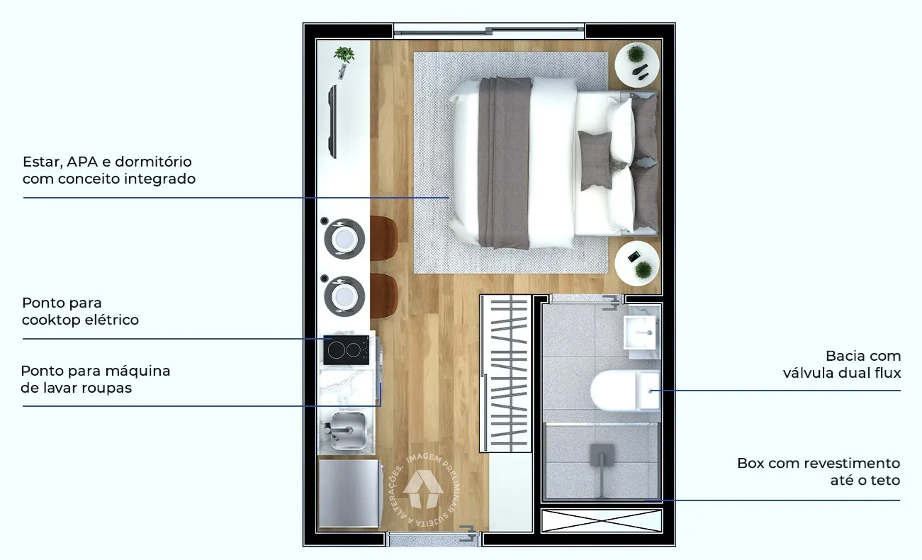 Planta do Metrocasa Capão Redondo — 1 dormitório – 16 m² Studio