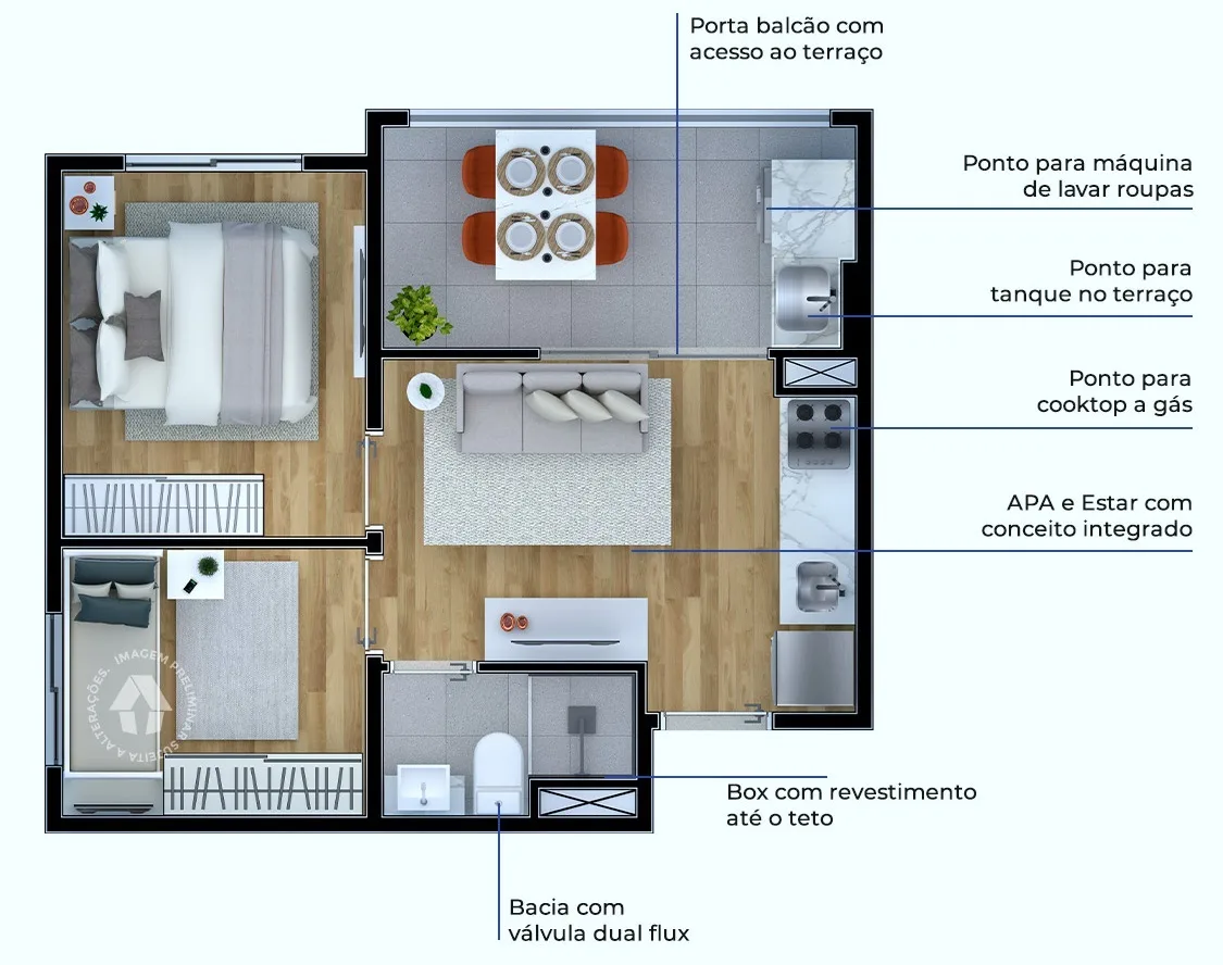 Planta do Metrocasa Capão Redondo — 2 dormitórios – 36 m²
