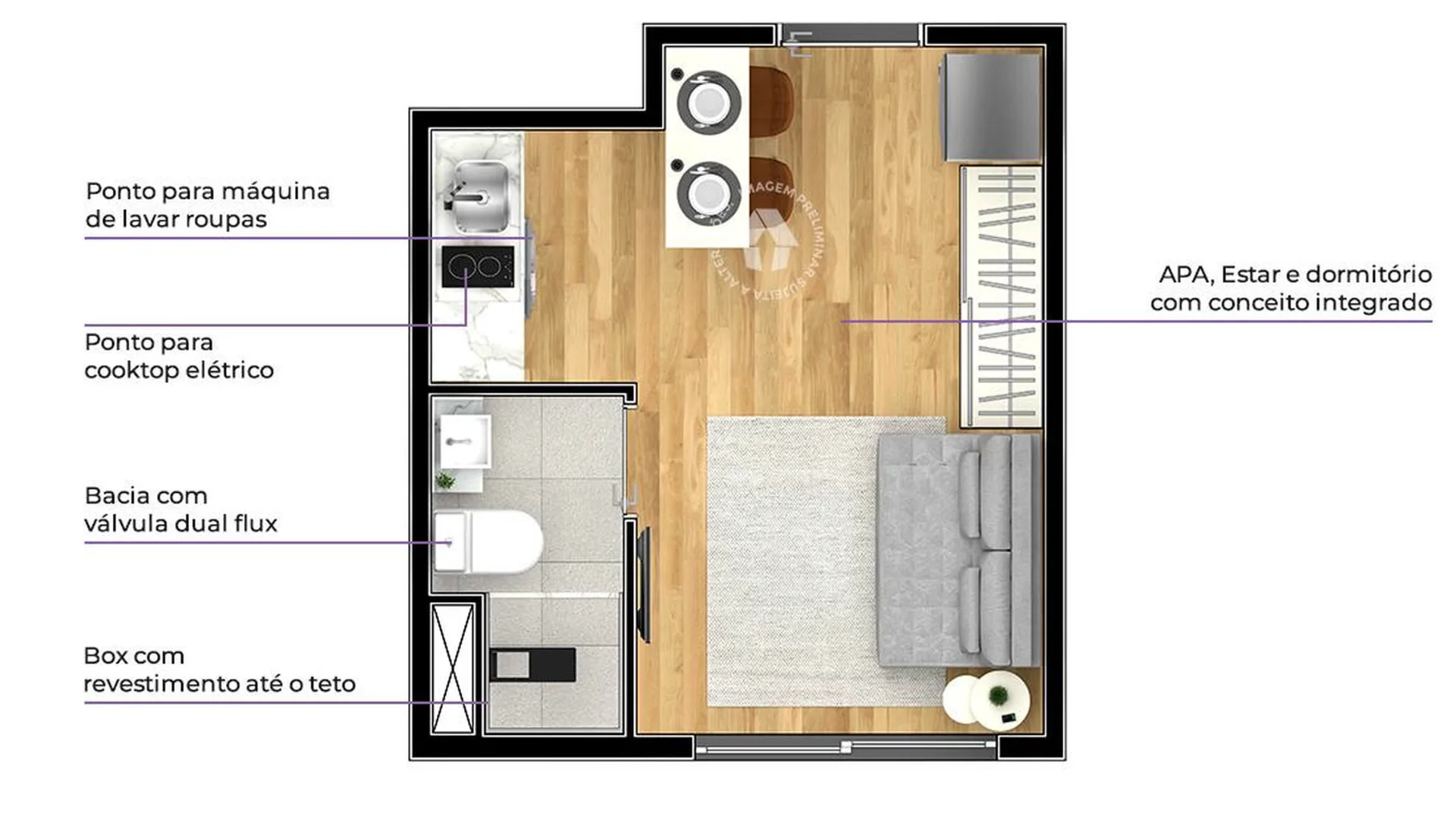 Planta do Metrocasa Estação Giovanni Gronchi em Campo Limpo — studio de 17 m²