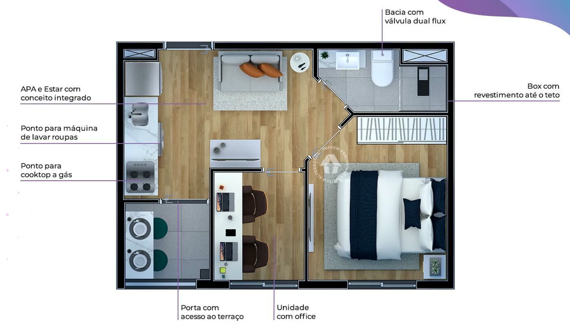 Planta do Metrocasa Estação Giovanni Gronchi em Campo Limpo — 1 dormitório, 26 m²