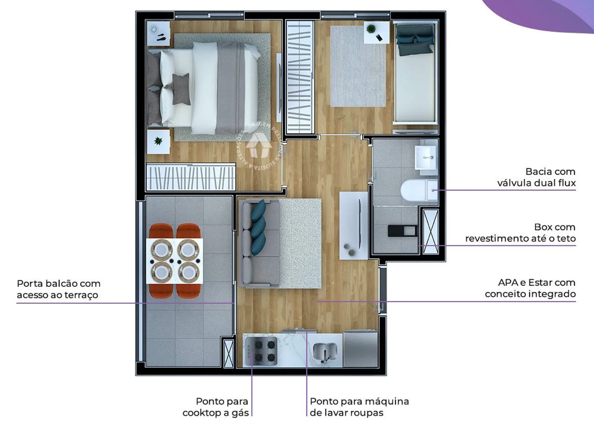 Planta do Metrocasa Estação Giovanni Gronchi em Campo Limpo — 2 dormitórios, 32 m²