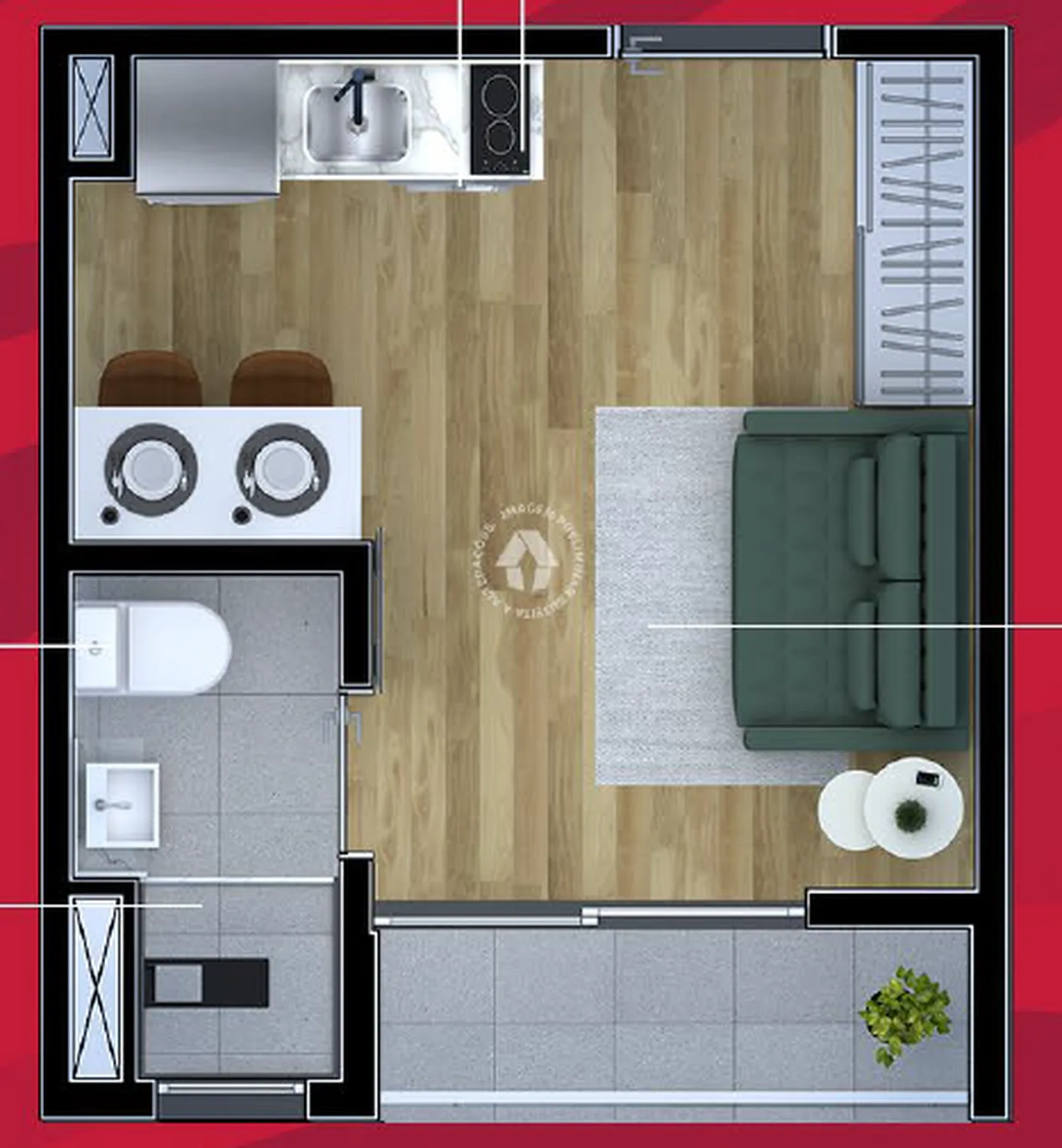 Planta do Metrocasa Estação Perus em Perus — studio de 18 m²