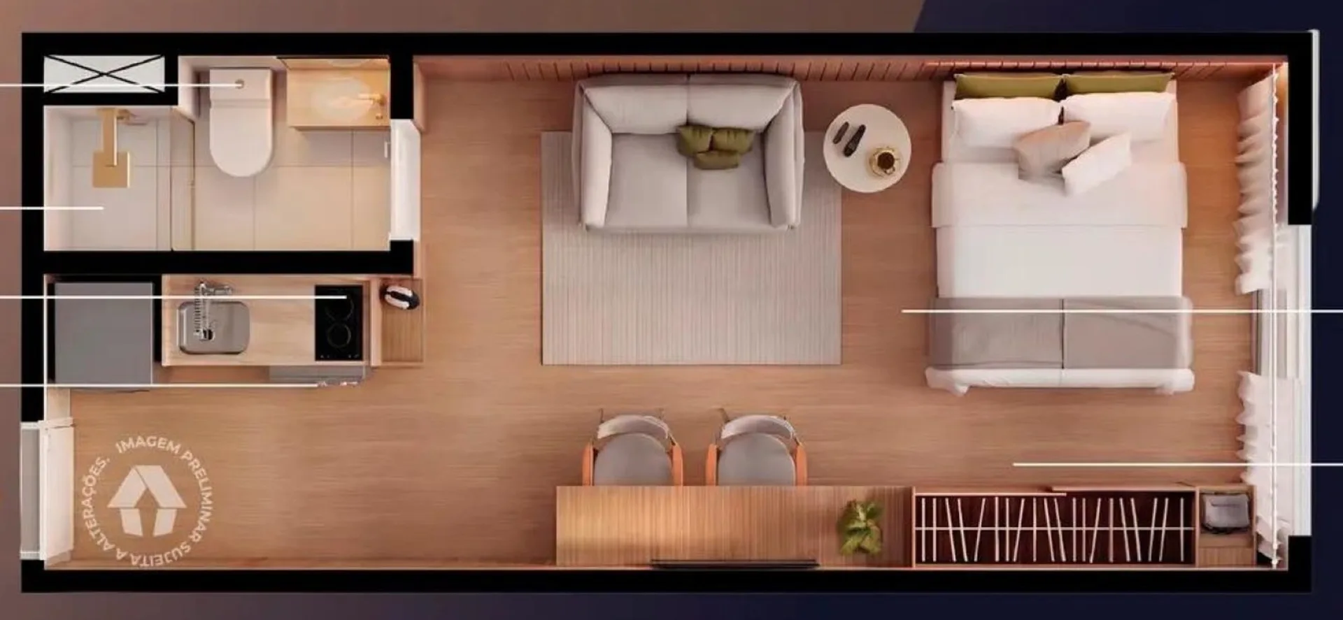 Planta do Metrocasa Estação Sapopemba — 1 dormitório – 26 m² Studio