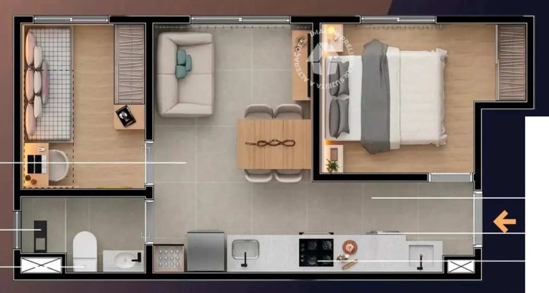 Planta do Metrocasa Estação Sapopemba — 2 dormitórios – 34 m²