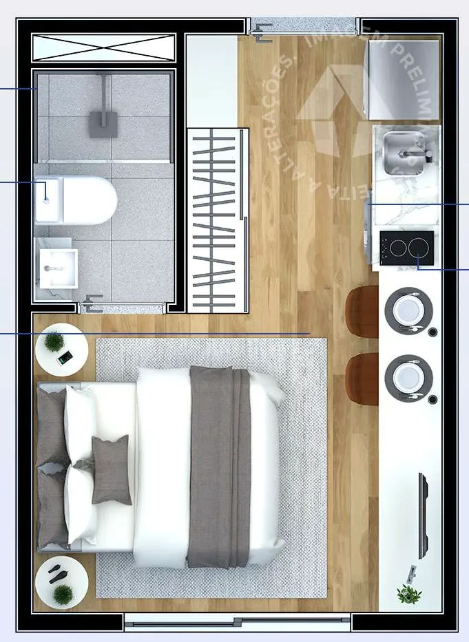 Planta do Metrocasa Jaçanã II — 1 dormitório – 17 m² Studio