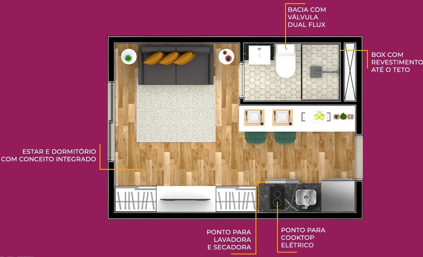 Planta do Metrocasa Jaraguá — 1 dormitório – 17 m² Studio